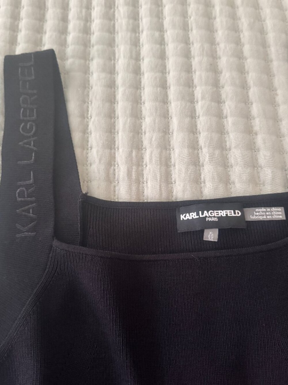 Karl Lagerfeld Paris Logo Strap Sweater Tank Top, Black - Picture 2 of 9